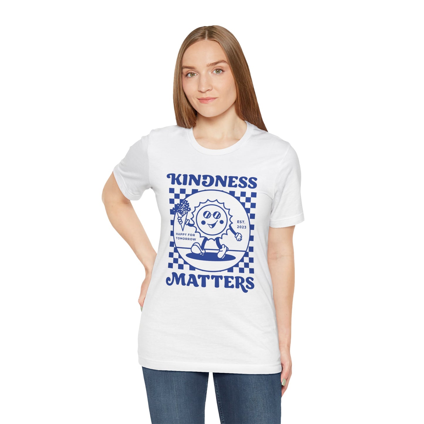 Kindness Matters White Tee with Blue Design, Positive Vibes Shirt, Gift for Friends, Casual Wear, Everyday Tee, Summer Outfit