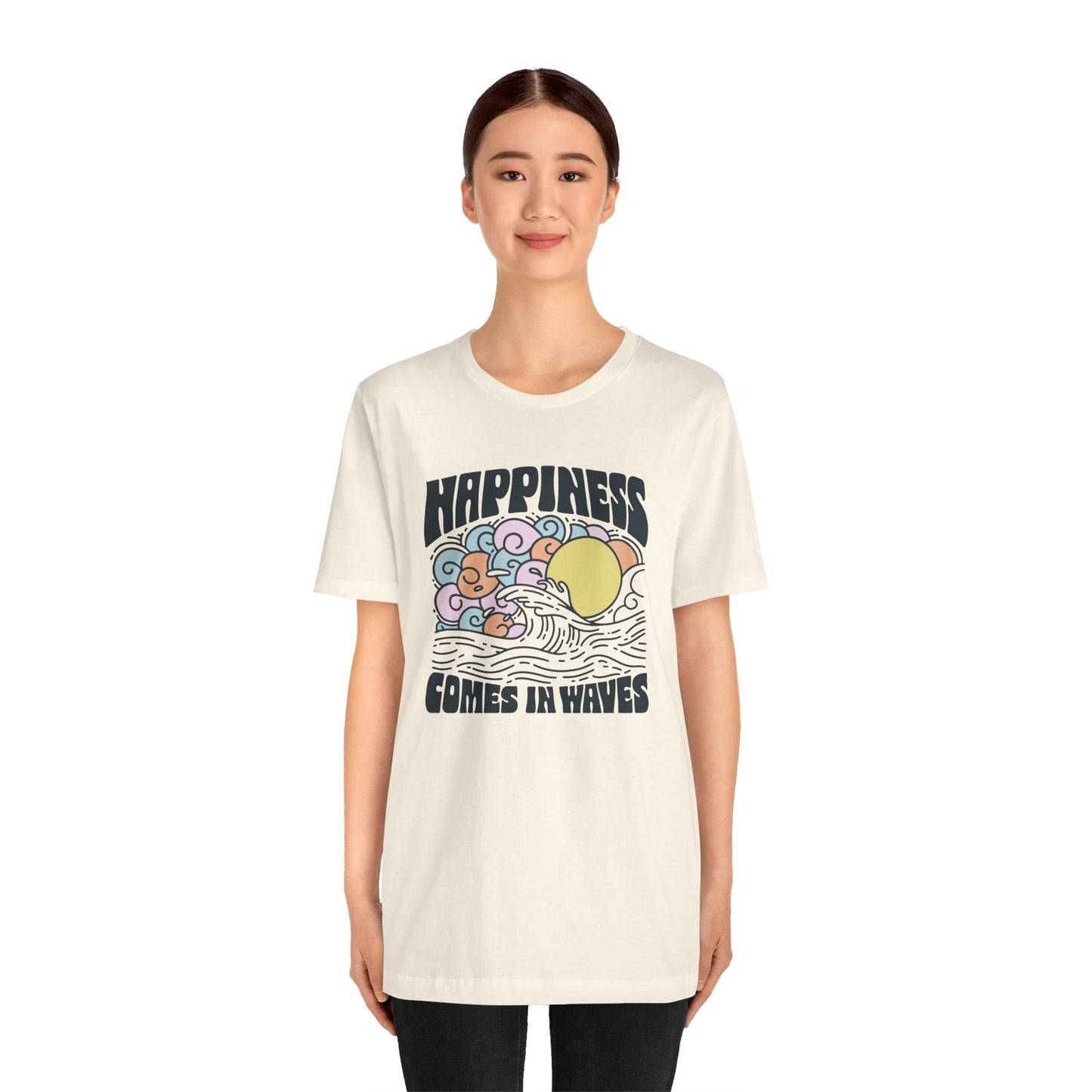 Relaxing Waves Unisex Tee - Happiness Comes in Waves, Casual Summer Shirt, Beach Lover Gift, Eco-Friendly Fashion, Fun Graphic Tee