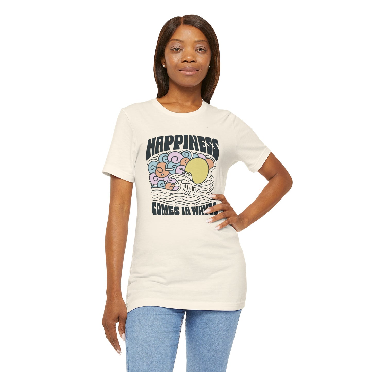 Relaxing Waves Unisex Tee - Happiness Comes in Waves, Casual Summer Shirt, Beach Lover Gift, Eco-Friendly Fashion, Fun Graphic Tee