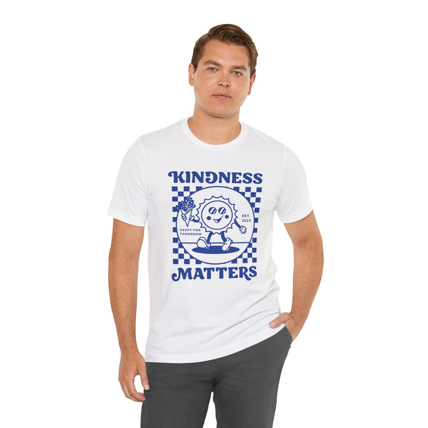 Kindness Matters White Tee with Blue Design, Positive Vibes Shirt, Gift for Friends, Casual Wear, Everyday Tee, Summer Outfit
