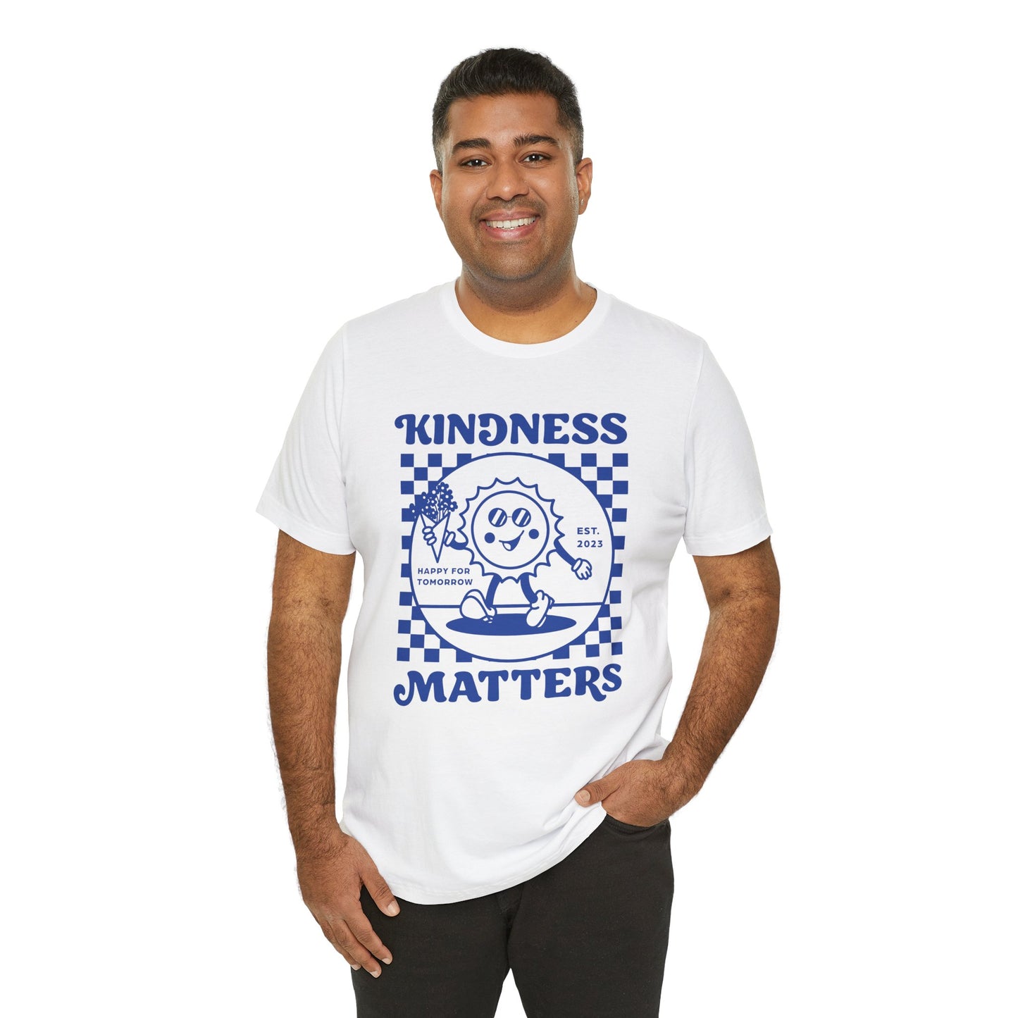 Kindness Matters White Tee with Blue Design, Positive Vibes Shirt, Gift for Friends, Casual Wear, Everyday Tee, Summer Outfit