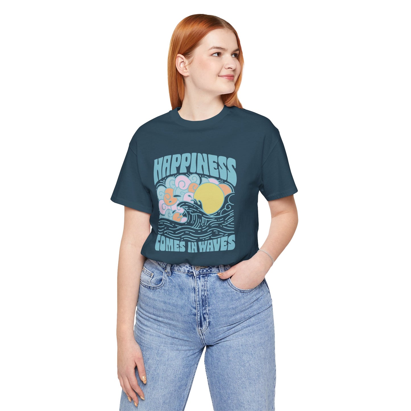 Unisex Beachy Vibes Tee | Happiness Comes in Waves | Summer T-Shirt, Gift for Beach Lovers, Surfing Apparel, Casual Wear, Vacation Top