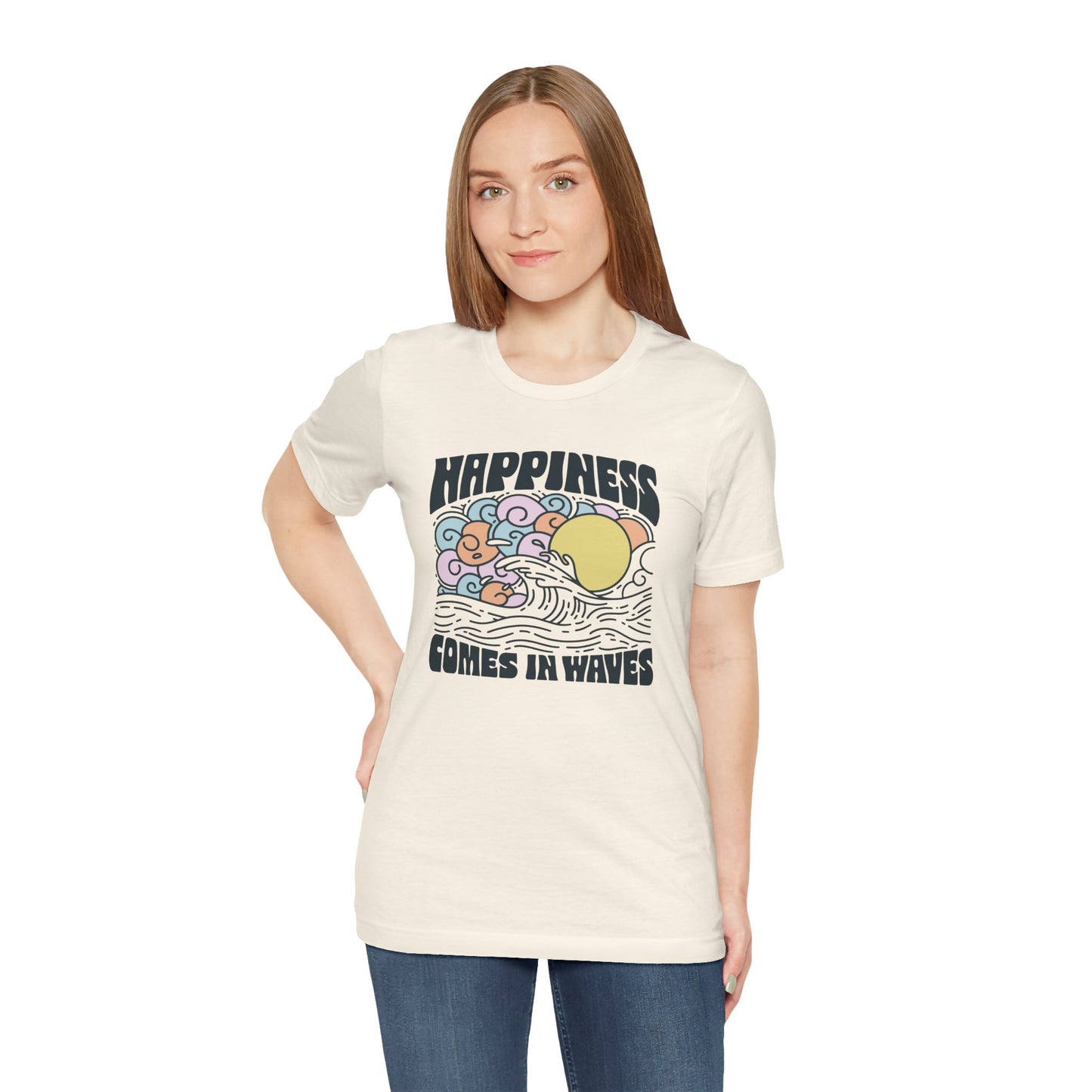 Relaxing Waves Unisex Tee - Happiness Comes in Waves, Casual Summer Shirt, Beach Lover Gift, Eco-Friendly Fashion, Fun Graphic Tee