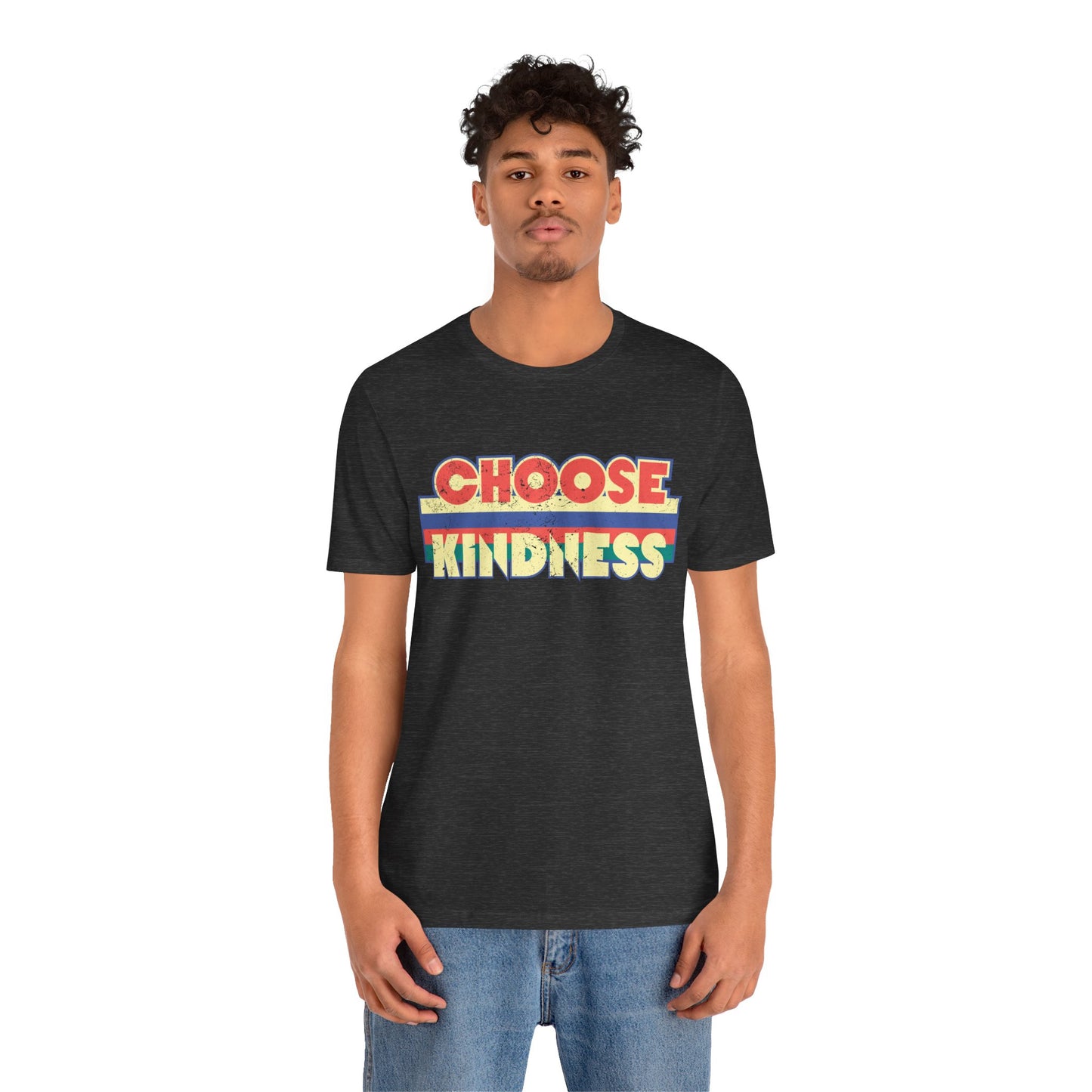 Choose Kindness Vintage Tee - Retro Graphic Design on Dark Heather Grey T-Shirt Perfect for Spreading Positivity in Style