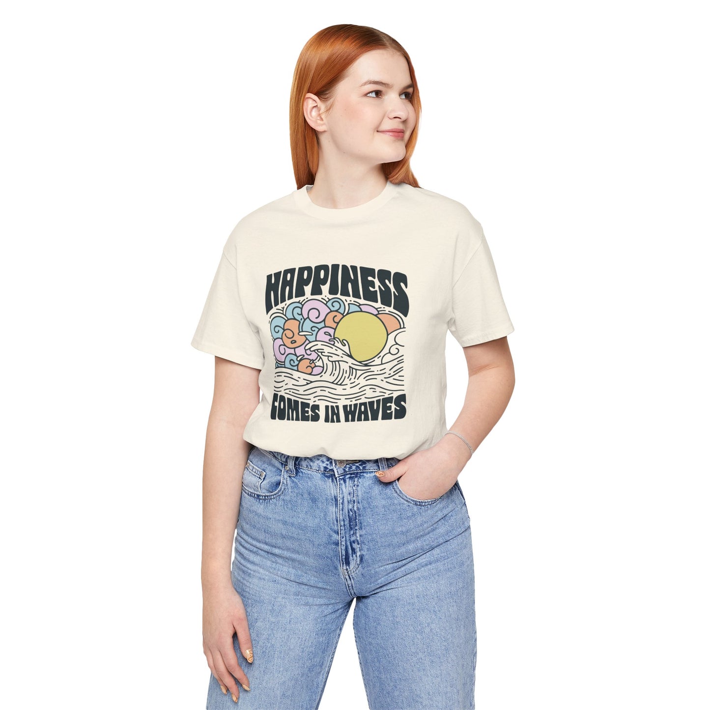 Relaxing Waves Unisex Tee - Happiness Comes in Waves, Casual Summer Shirt, Beach Lover Gift, Eco-Friendly Fashion, Fun Graphic Tee
