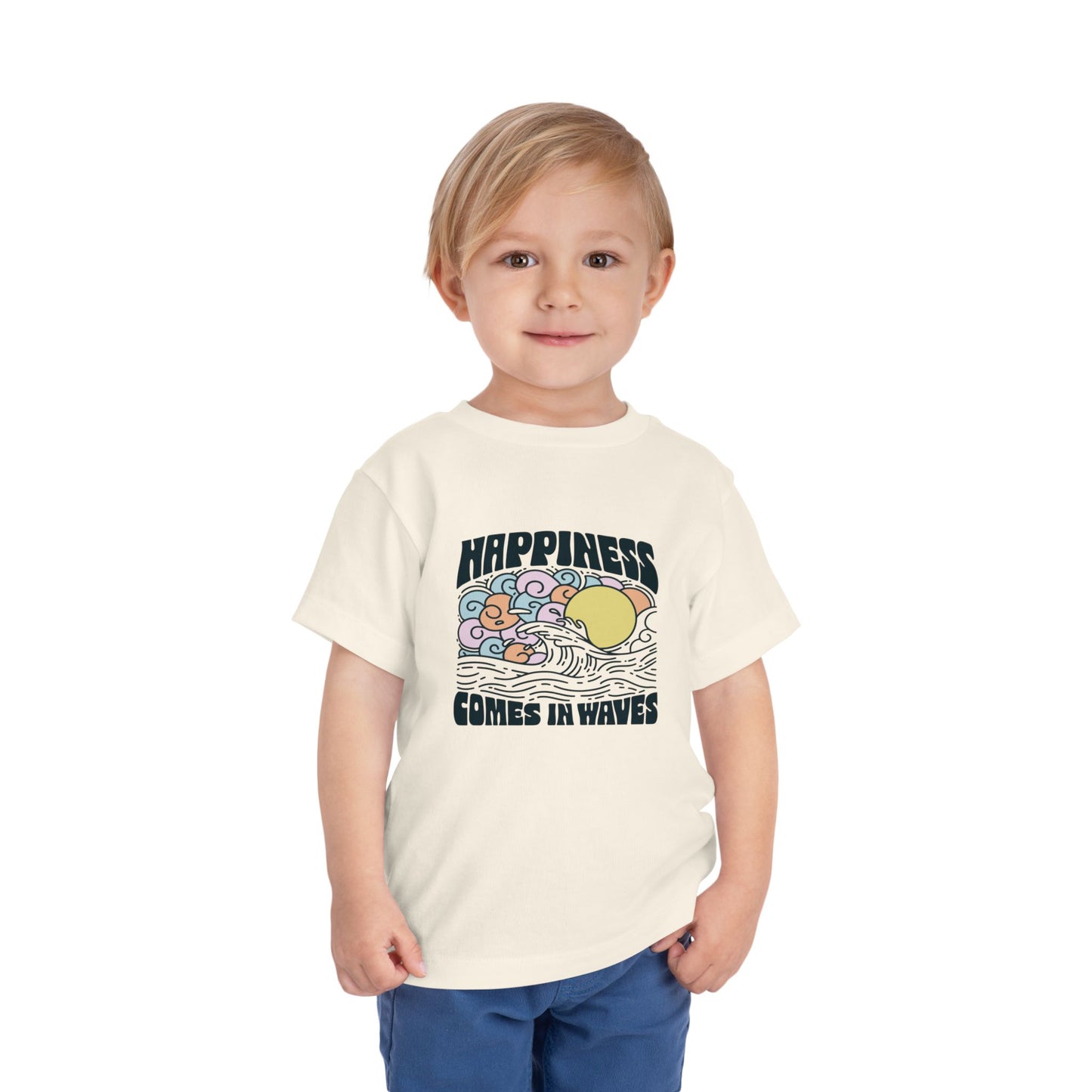 Toddler Happiness Waves Tee | Kids Summer Shirt, Beach Wear, Playtime Outfit, Gift for Toddlers, Fun Graphic Tee