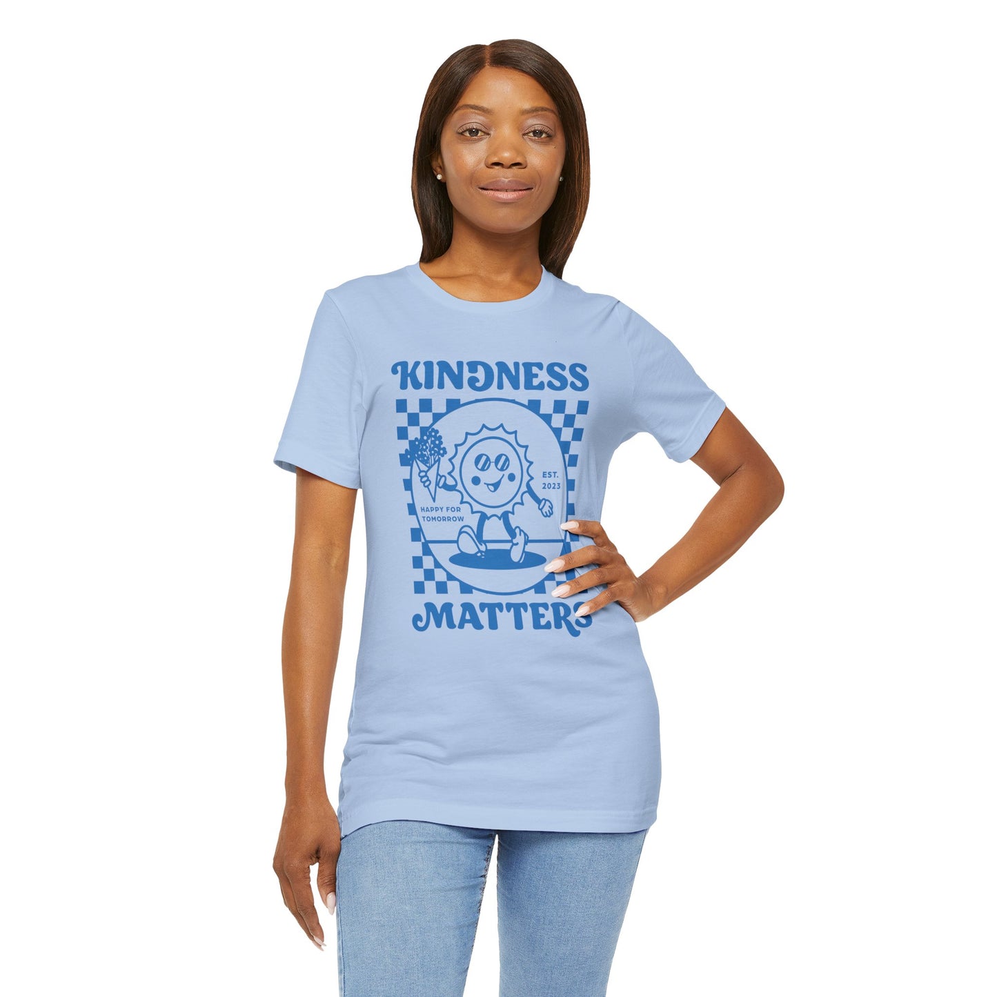 Kindness Matters Blue Graphic Tee, Unisex Short Sleeve Shirt, Positive Message T-Shirt, Gifts for Friends, Casual Everyday Wear
