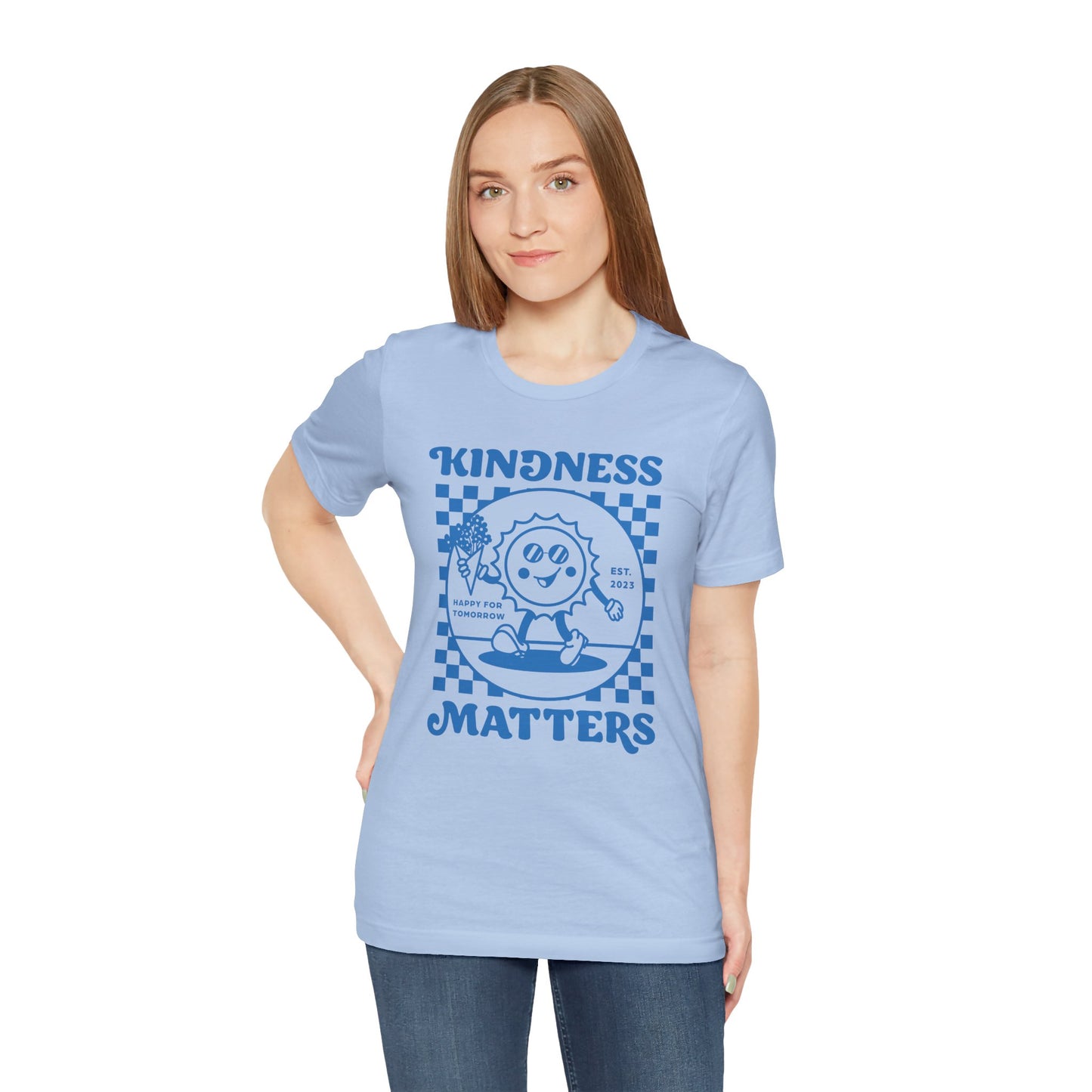 Kindness Matters Blue Graphic Tee, Unisex Short Sleeve Shirt, Positive Message T-Shirt, Gifts for Friends, Casual Everyday Wear
