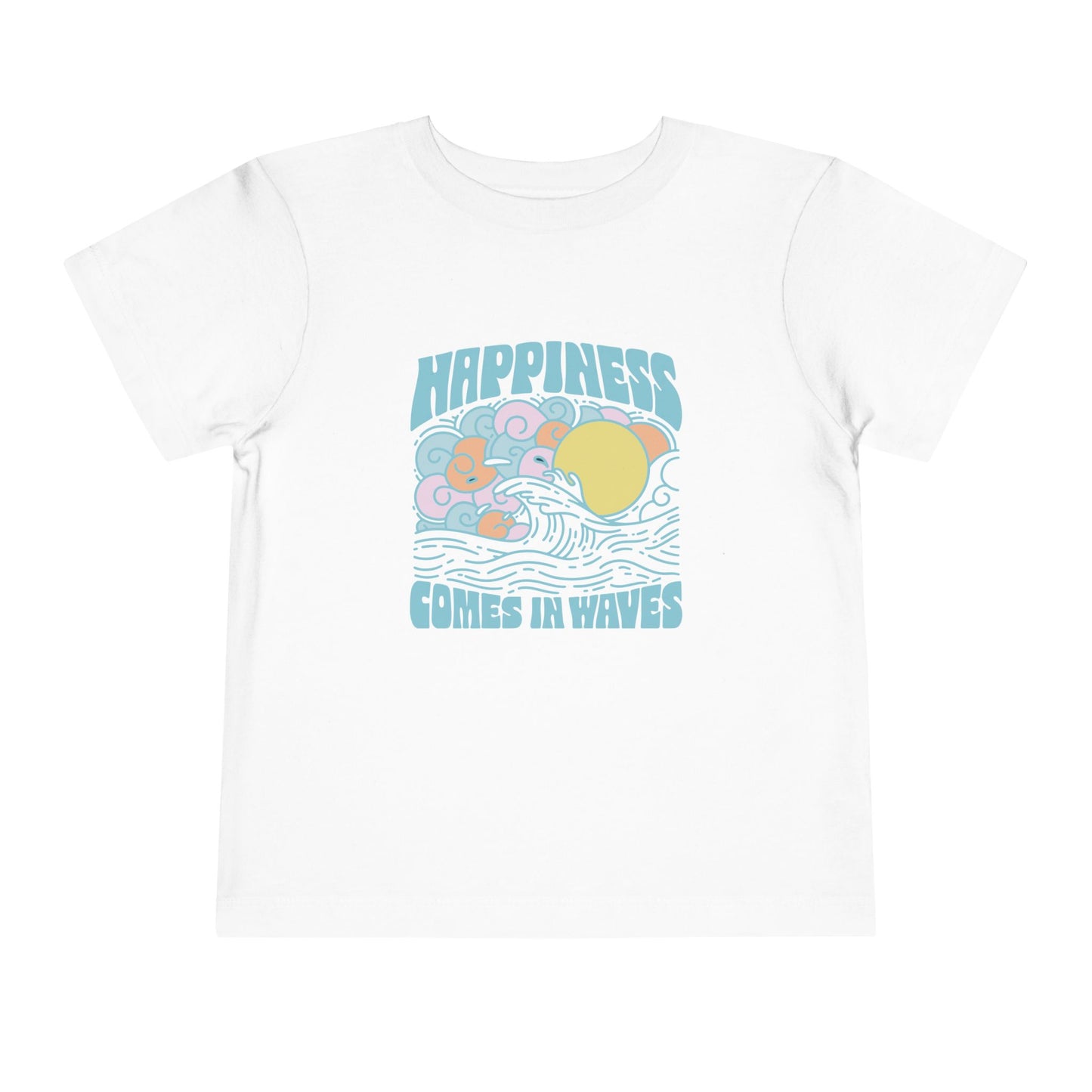 Toddler Short Sleeve Tee - 'Happiness Comes in Waves', Fun Summer T-Shirt, Beach Style Kids Tee, Cute Gift for Toddlers