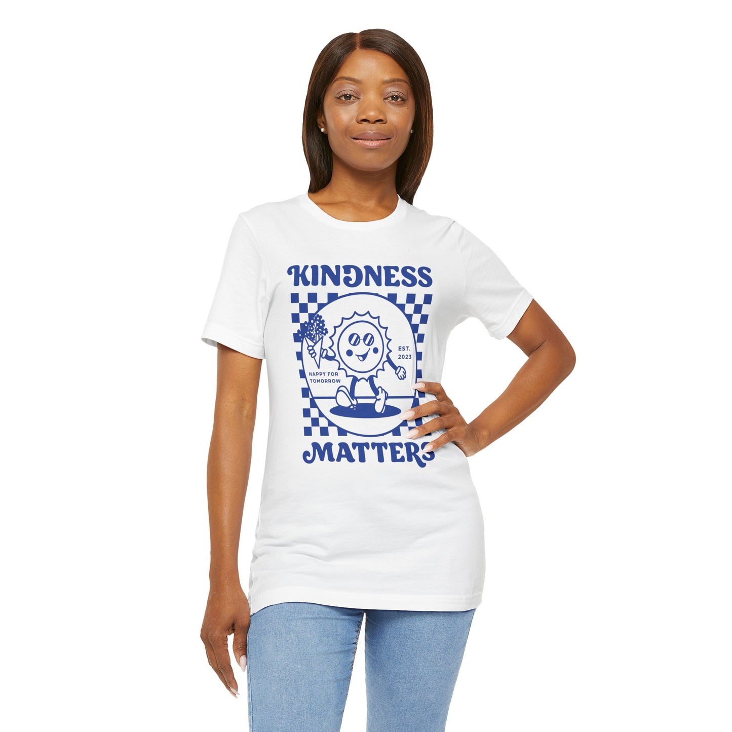 Kindness Matters White Tee with Blue Design, Positive Vibes Shirt, Gift for Friends, Casual Wear, Everyday Tee, Summer Outfit