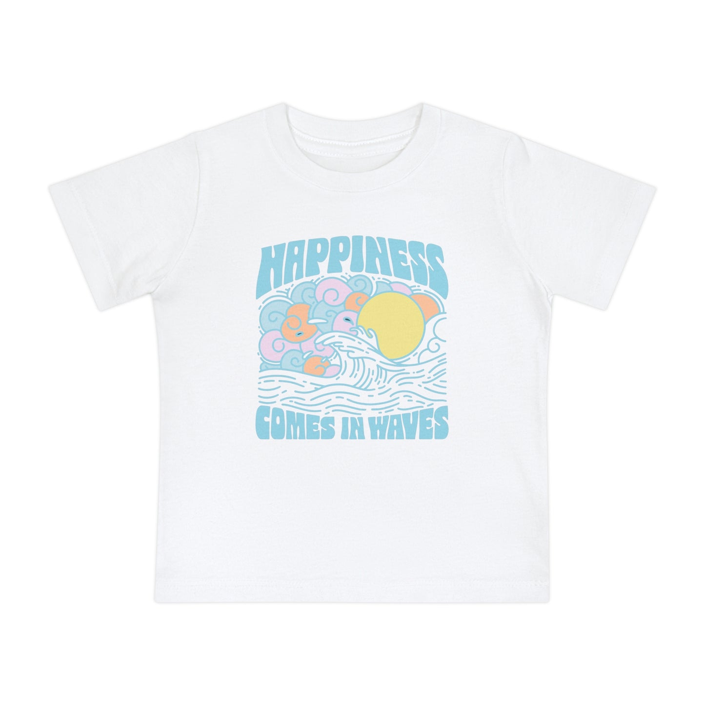 Sunny Vibes Baby T-Shirt, Cute Kids Tee, Happiness Comes in Waves, Summer Outfit, Toddler Gift, Beachwear, Gift for Kids