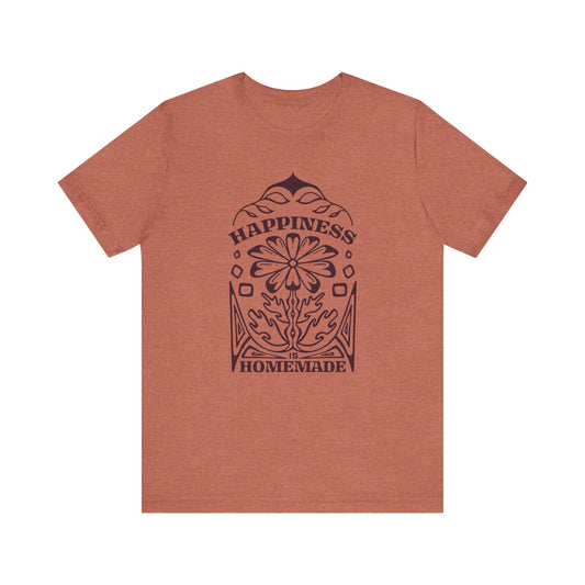Vintage Flower Graphic Tee, Happiness is Homemade Tshirt, Clay Colored Unisex Shirt, Dark Graphic Design, Monochromatic Tee