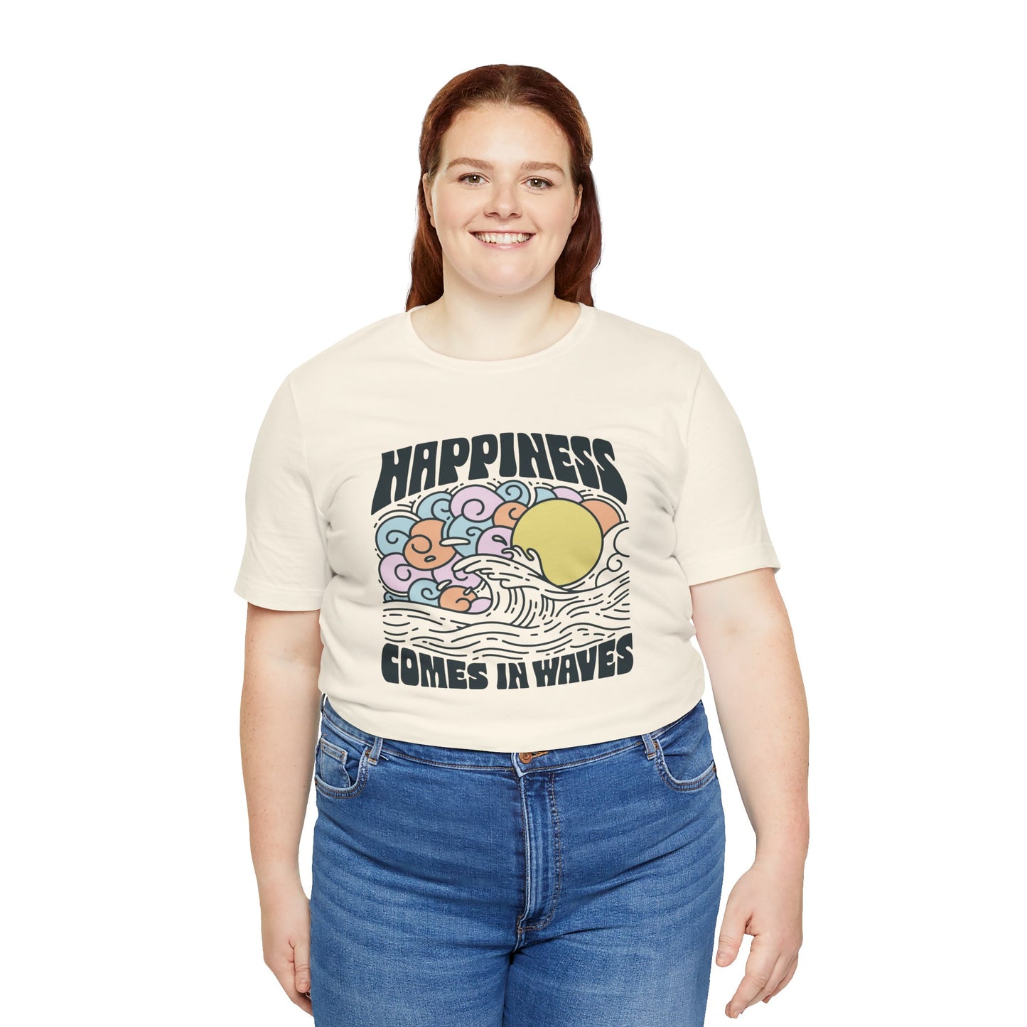 Relaxing Waves Unisex Tee - Happiness Comes in Waves, Casual Summer Shirt, Beach Lover Gift, Eco-Friendly Fashion, Fun Graphic Tee
