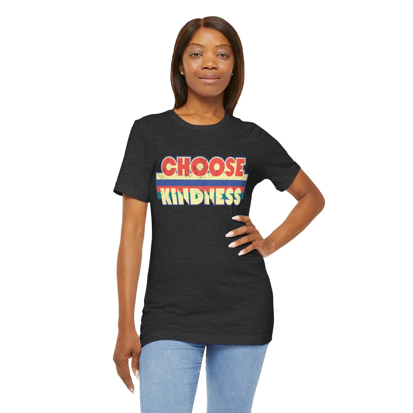 Choose Kindness Vintage Tee - Retro Graphic Design on Dark Heather Grey T-Shirt Perfect for Spreading Positivity in Style