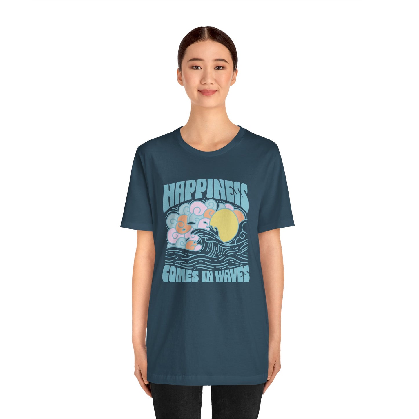 Unisex Beachy Vibes Tee | Happiness Comes in Waves | Summer T-Shirt, Gift for Beach Lovers, Surfing Apparel, Casual Wear, Vacation Top