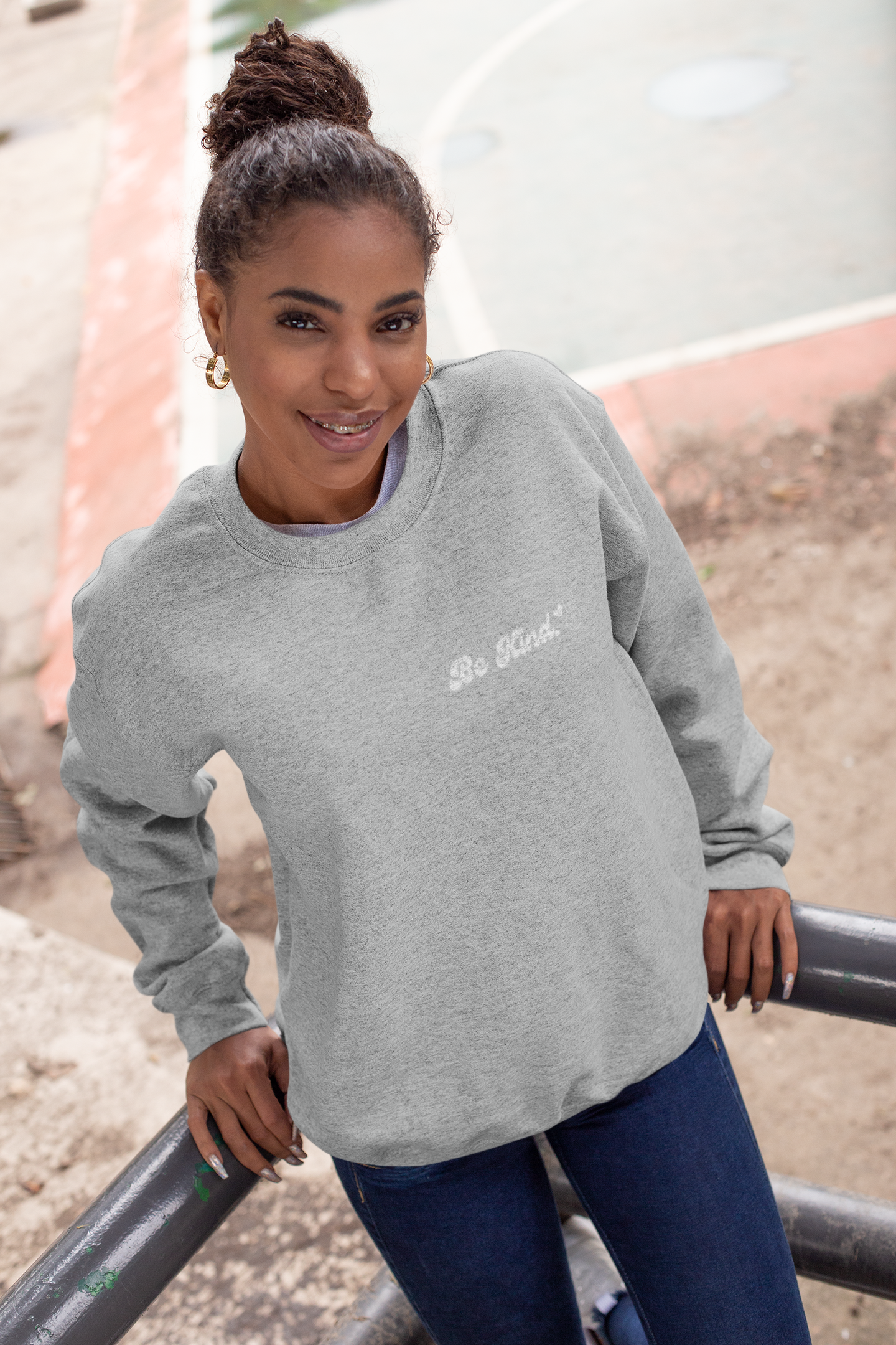 Be Kind Crew New Sweatshirt White on Athletic Heather