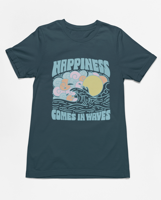 Happiness Comes in Waves Deep Teal Short Sleeve T-shirt