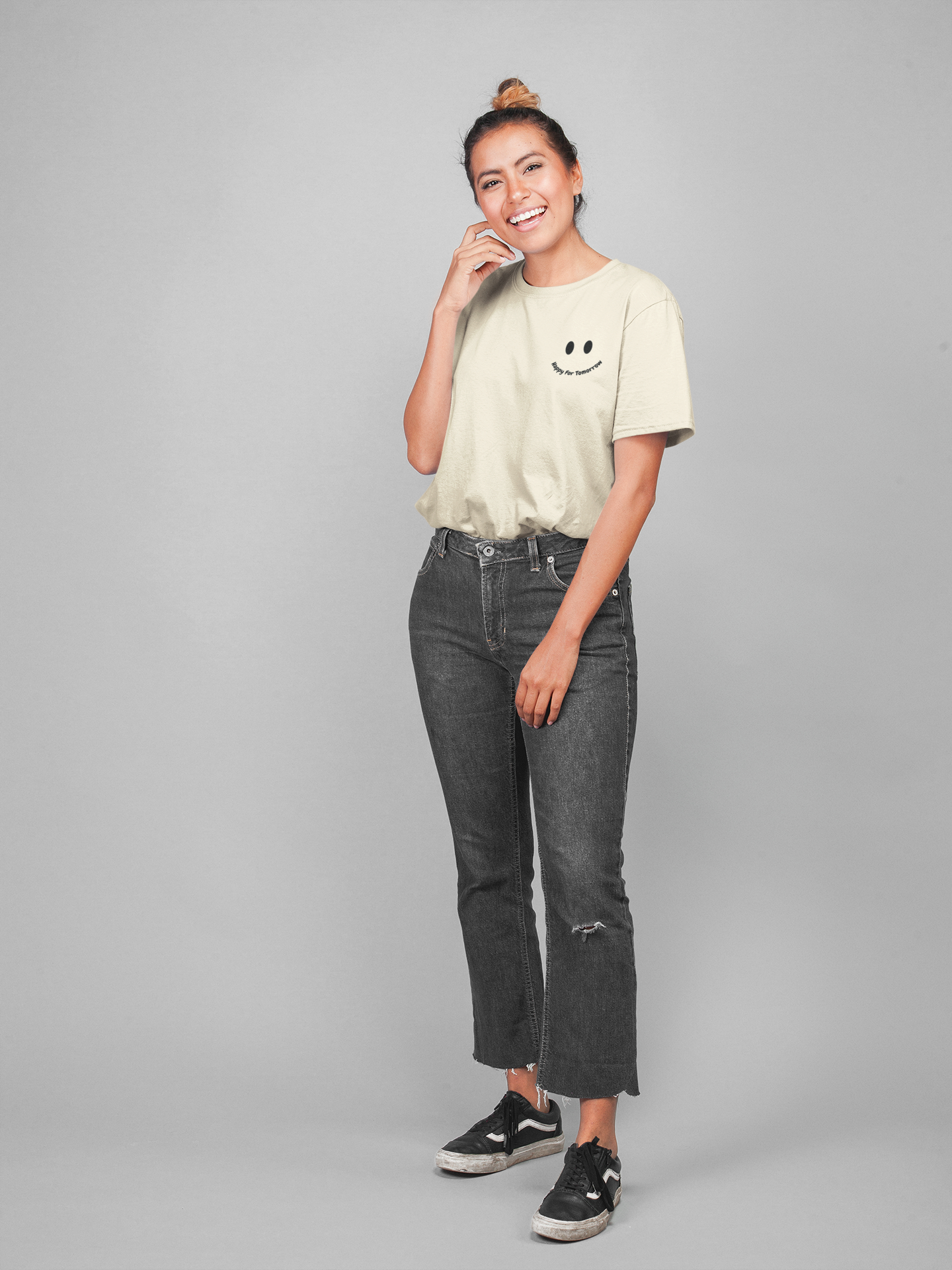 Happy for Tomorrow Smiley Face Natural Short Sleeve T-shirt