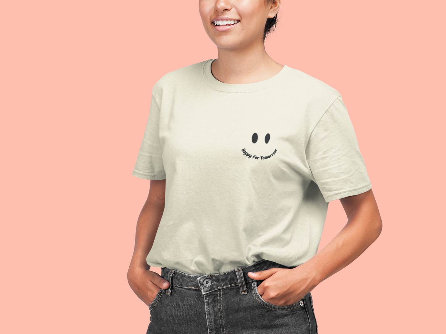Happy for Tomorrow Smiley Face Natural Short Sleeve T-shirt