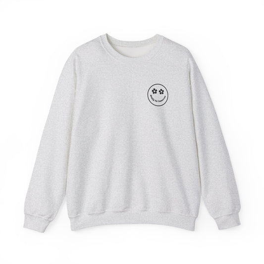 You Are Doing Great Light Gray Crewneck Sweatshirt with Smiley Face and "Happy for Tomorrow," Retro Hippie Design