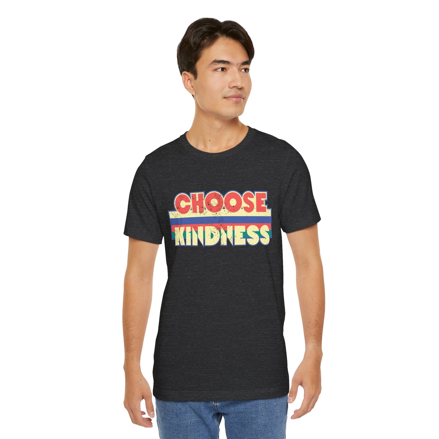 Choose Kindness Vintage Tee - Retro Graphic Design on Dark Heather Grey T-Shirt Perfect for Spreading Positivity in Style