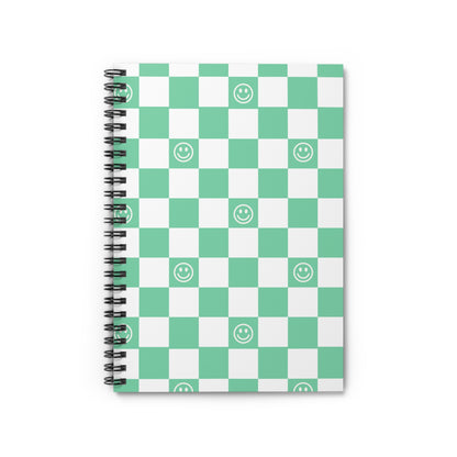 Green Checkered Smiley Face Spiral Notebook - Fun and Functional Journal for Positivity, Notes, and Organization