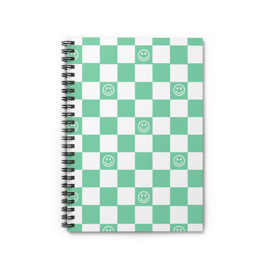 Green Checkered Smiley Face Spiral Notebook - Fun and Functional Journal for Positivity, Notes, and Organization