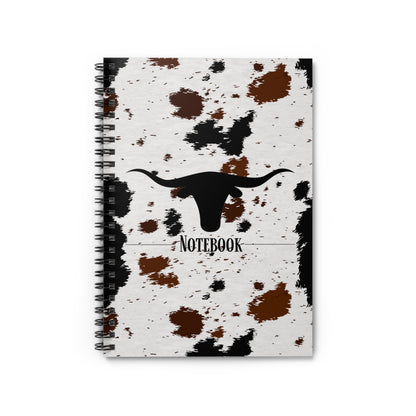 Cowprint Spiral Notebook - Rural Western Cattle Theme, Ruled Line Journal for Country Living, Black and White Spotted Notepad, Farmhouse