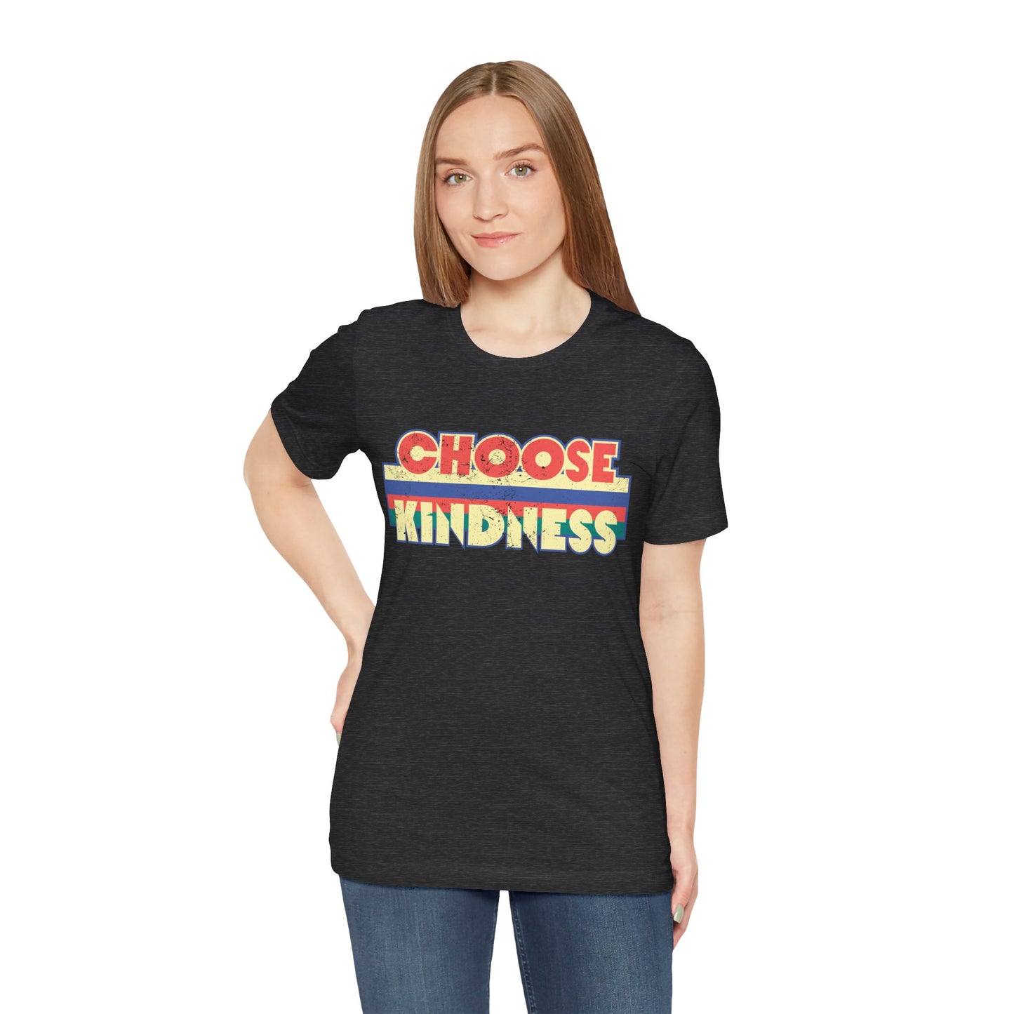 Choose Kindness Vintage Tee - Retro Graphic Design on Dark Heather Grey T-Shirt Perfect for Spreading Positivity in Style