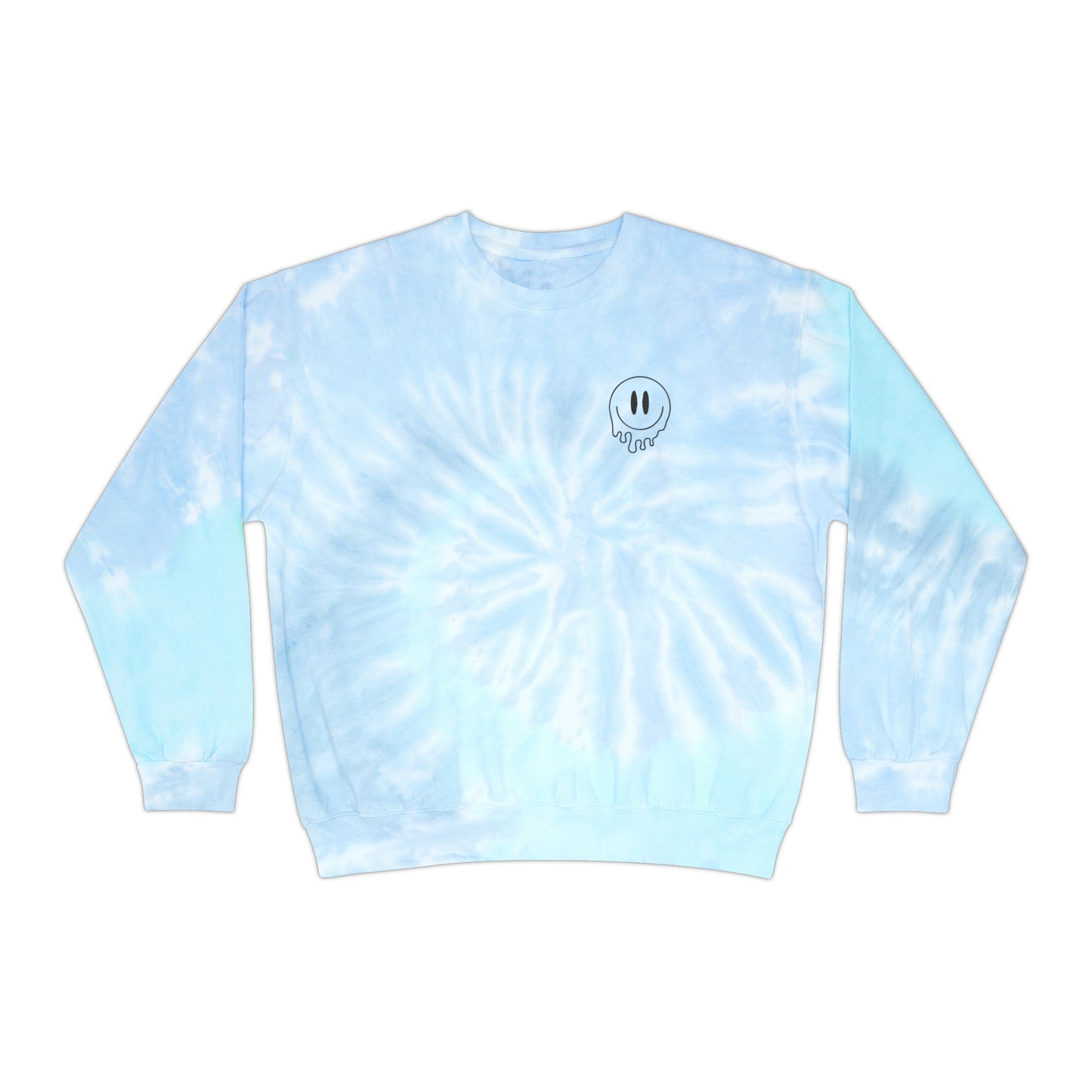 Psychedelic Smiley Face Blue Lagoon Tie-Dye Crew Neck Sweatshirt