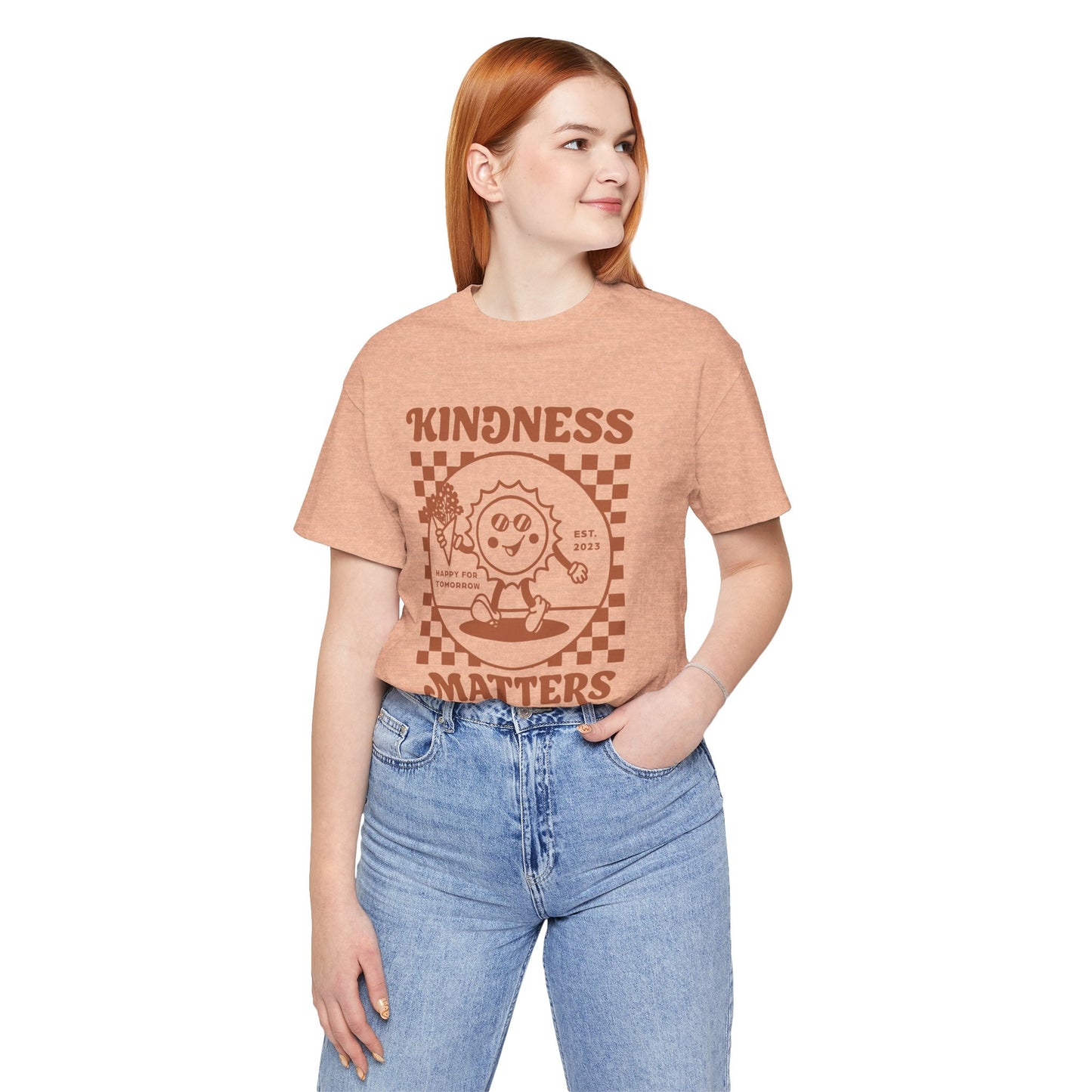 Kindness Matters Peach Short Sleeve Tee - Unisex, Casual Wear, Gift, Summer, Kindness Theme, Positive Vibes, Trendy Fashion
