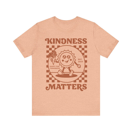 Kindness Matters Peach Short Sleeve Tee - Unisex, Casual Wear, Gift, Summer, Kindness Theme, Positive Vibes, Trendy Fashion