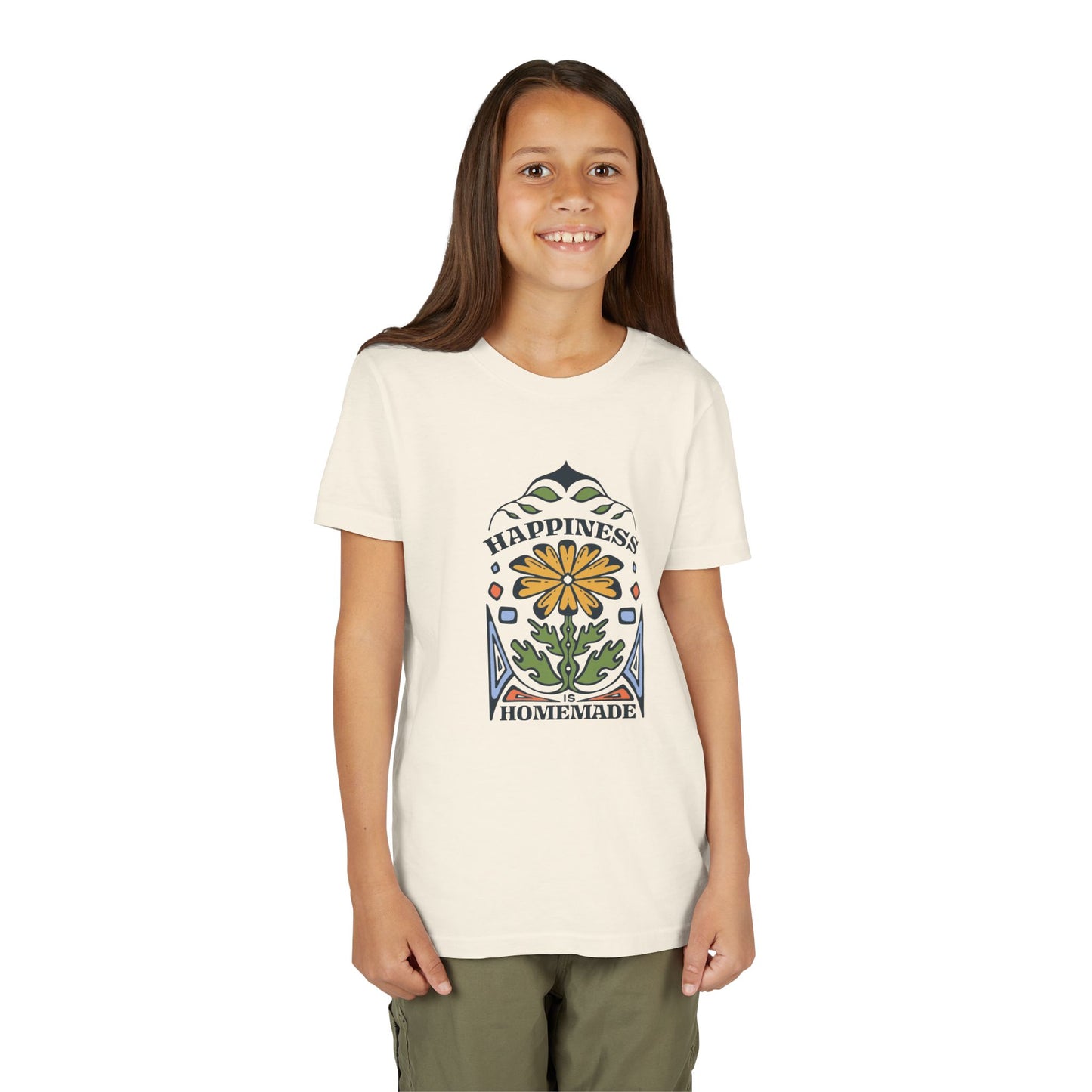 Happiness is Homemade Youth Tee, Bright Summer Kids T-Shirt, Family Gatherings Gift, Eco-Friendly Cotton Top, Everyday Playwear