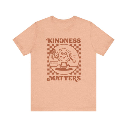 Kindness Matters Peach Short Sleeve Tee - Unisex, Casual Wear, Gift, Summer, Kindness Theme, Positive Vibes, Trendy Fashion