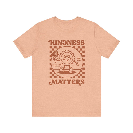Kindness Matters Peach Short Sleeve Tee - Unisex, Casual Wear, Gift, Summer, Kindness Theme, Positive Vibes, Trendy Fashion