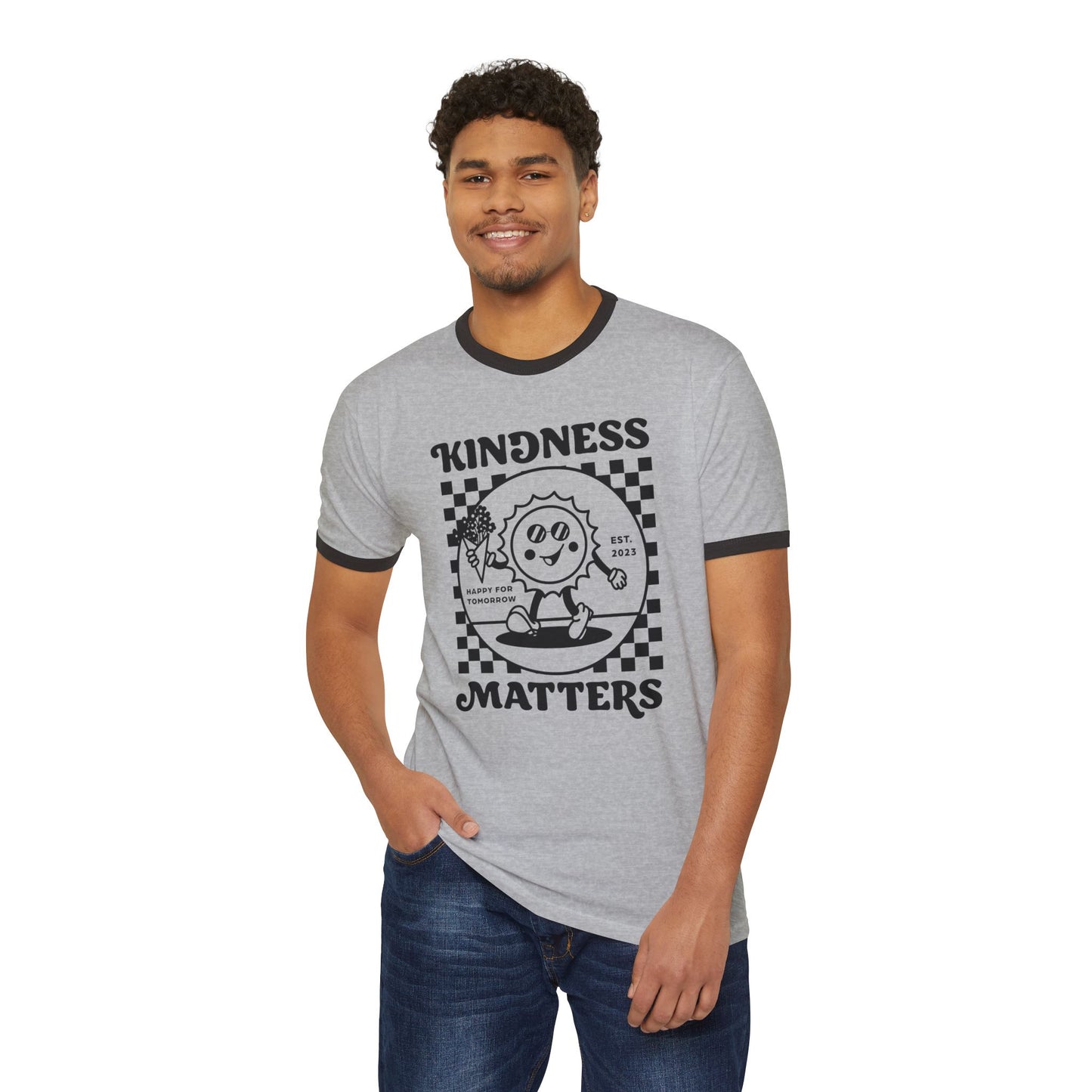 Kindness Matters Unisex Ringer T-Shirt, Casual Graphic Tee, Gift for Friends, Positive Vibes Apparel, Everyday Wear