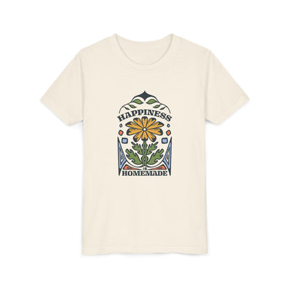Happiness is Homemade Youth Tee, Bright Summer Kids T-Shirt, Family Gatherings Gift, Eco-Friendly Cotton Top, Everyday Playwear