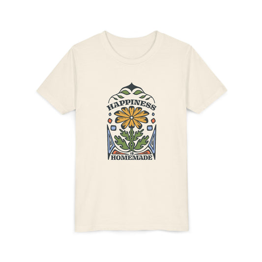 Happiness is Homemade Youth Tee, Bright Summer Kids T-Shirt, Family Gatherings Gift, Eco-Friendly Cotton Top, Everyday Playwear