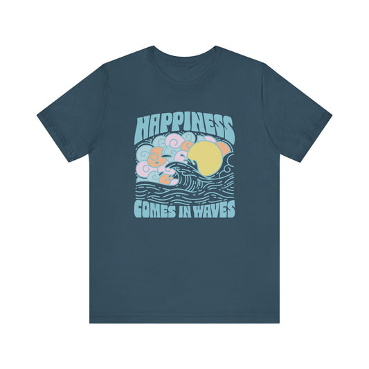 Unisex Beachy Vibes Tee | Happiness Comes in Waves | Summer T-Shirt, Gift for Beach Lovers, Surfing Apparel, Casual Wear, Vacation Top