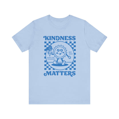 Kindness Matters Blue Graphic Tee, Unisex Short Sleeve Shirt, Positive Message T-Shirt, Gifts for Friends, Casual Everyday Wear