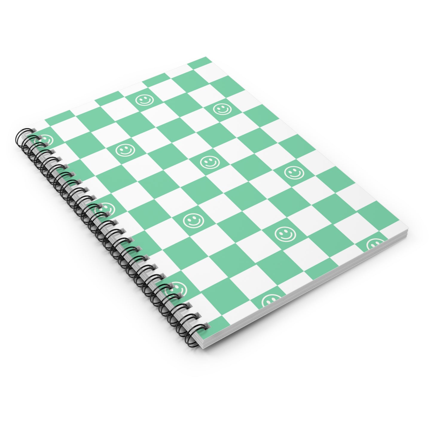 Green Checkered Smiley Face Spiral Notebook - Fun and Functional Journal for Positivity, Notes, and Organization