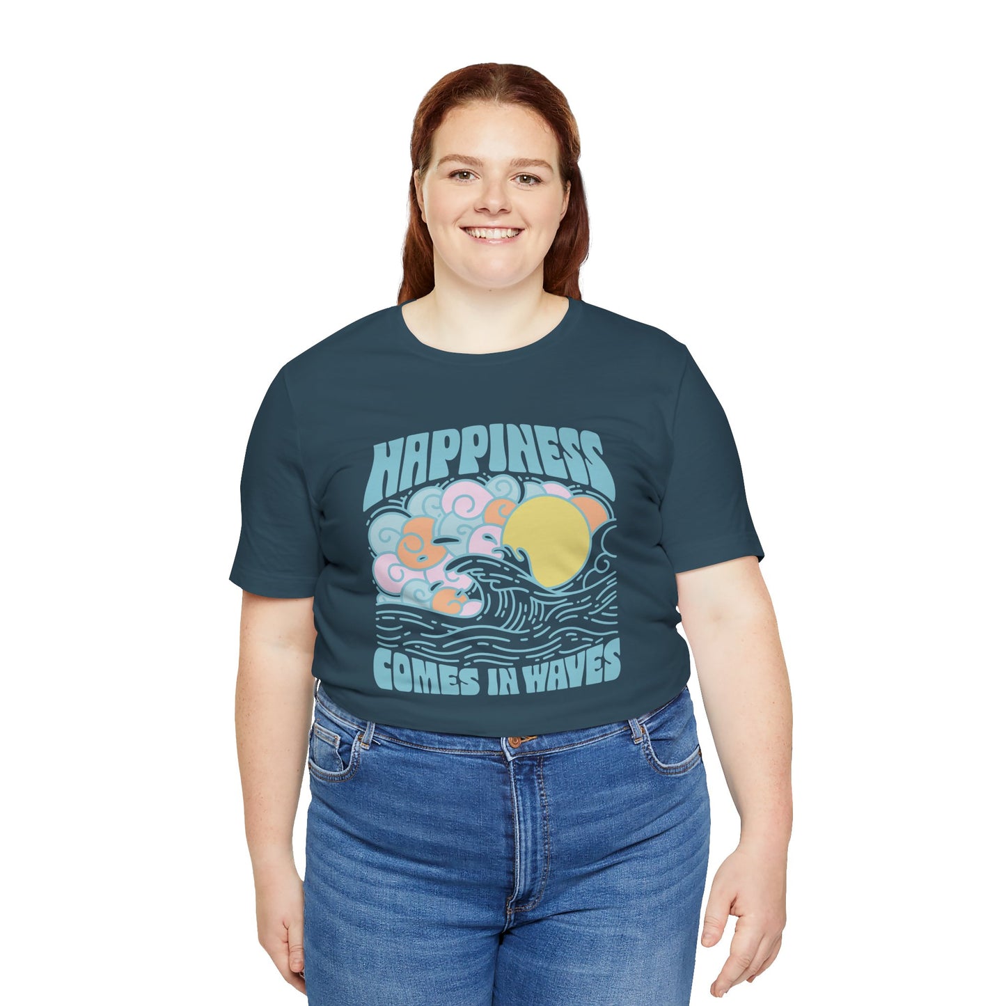 Unisex Beachy Vibes Tee | Happiness Comes in Waves | Summer T-Shirt, Gift for Beach Lovers, Surfing Apparel, Casual Wear, Vacation Top