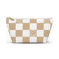 Tan and White Checkered Smiley Face Makeup Bag - Cute and Stylish Cosmetic Pouch with Fun Happy Face Design Perfect for Every Day Use