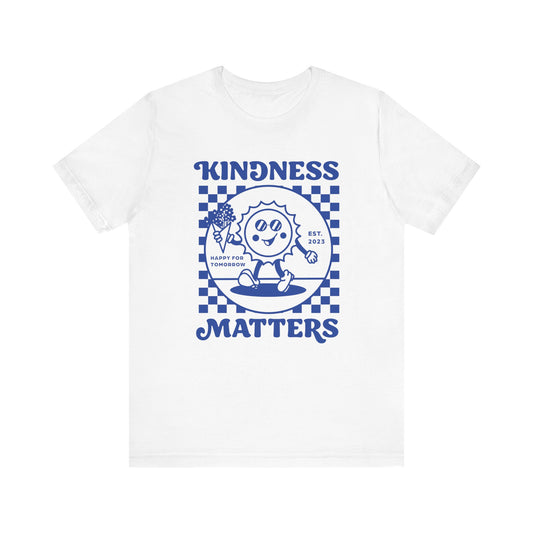 Kindness Matters White Tee with Blue Design, Positive Vibes Shirt, Gift for Friends, Casual Wear, Everyday Tee, Summer Outfit