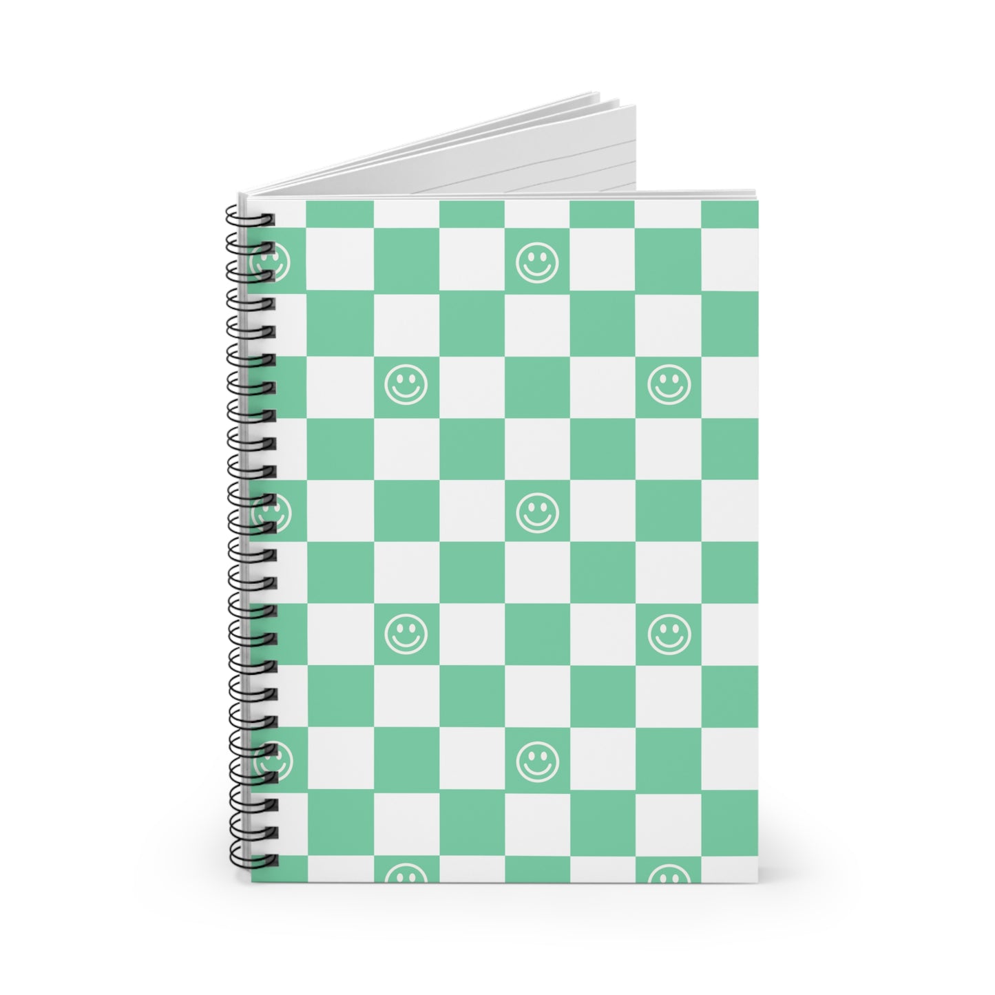 Green Checkered Smiley Face Spiral Notebook - Fun and Functional Journal for Positivity, Notes, and Organization