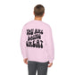 You Are Doing Great Light Pink Crewneck Sweatshirt with Smiley Face and "Happy for Tomorrow," Retro Hippie Design