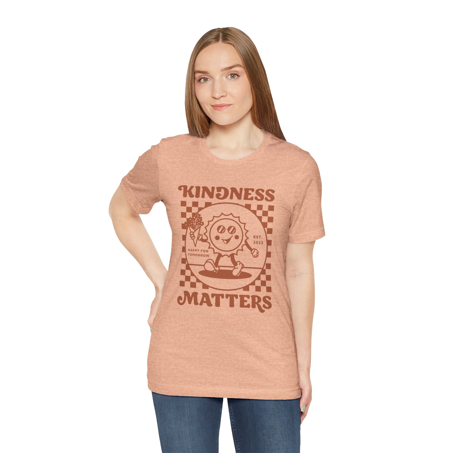 Kindness Matters Peach Short Sleeve Tee - Unisex, Casual Wear, Gift, Summer, Kindness Theme, Positive Vibes, Trendy Fashion