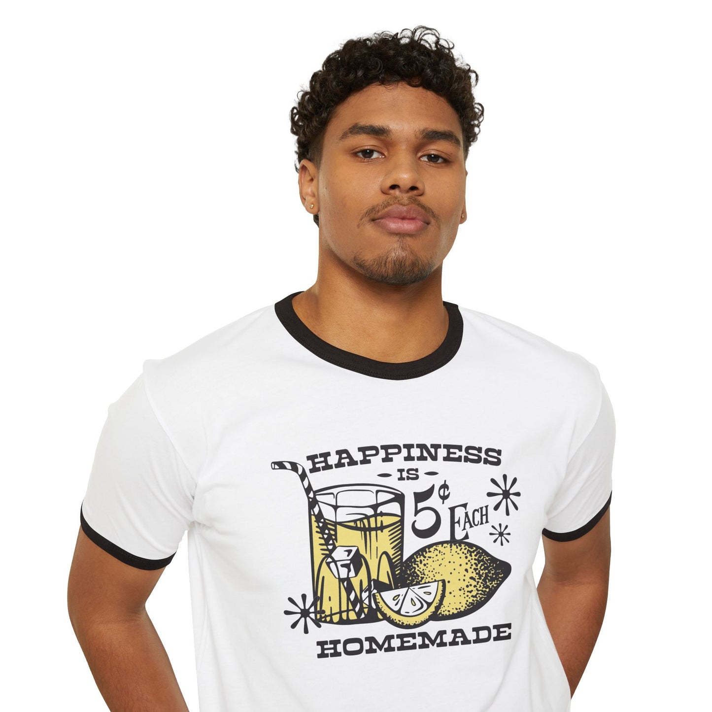 Homemade Happiness Unisex Cotton Ringer T-Shirt, Fun Funny Tee, Summer Vibes, Casual Gift, Drink Lovers Shirt