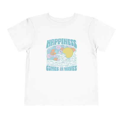 Toddler Short Sleeve Tee - 'Happiness Comes in Waves', Fun Summer T-Shirt, Beach Style Kids Tee, Cute Gift for Toddlers