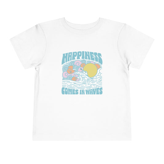 Toddler Short Sleeve Tee - 'Happiness Comes in Waves', Fun Summer T-Shirt, Beach Style Kids Tee, Cute Gift for Toddlers
